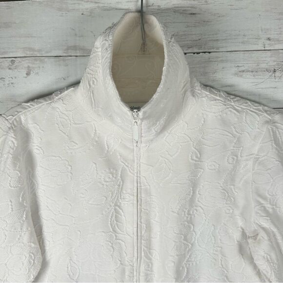 Coldwater Creek Jacquard Zip Front 3/4 Sleeves Active Travel White Jacket S - Picture 6 of 8